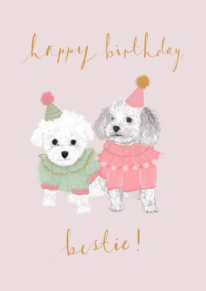 Happy Birthday Bestie! Cute Puppy Dog Illustration Card For Best Friends created by Honey & Velvet Studio
