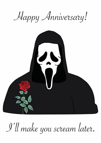 Cheeky Anniversary Ghostface card created by Hellmouth Designs