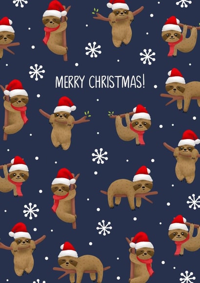 Cute Christmas Card - Sloth - Snowflakes created by Evie Garnett Designs