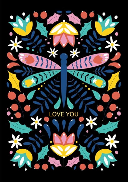Love you card with flowers and a beetle created by Nastya Rizaeva
