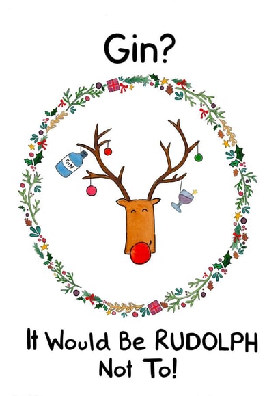 Gin, Rudolph Pun Christmas Card created by Meg Lillicrap Studio
