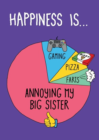Big sister birthday card pie chart created by Eskimo Kiss Designs