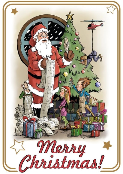 Santa Claus Writes His List Classic Merry Christmas Card created by Tim Jenkins
