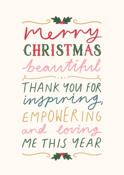 'Merry Christmas Beautiful' Friendship Family Love Card created by Flourish Paperworks