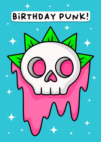 Punk skull birthday card - alternative card for cool punk rock loving people! created by Wafflemamaart