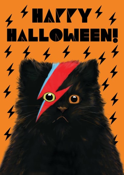 Halloween David Meowie Cat Card with Lightning Bolts created by @ChildstarSamantha