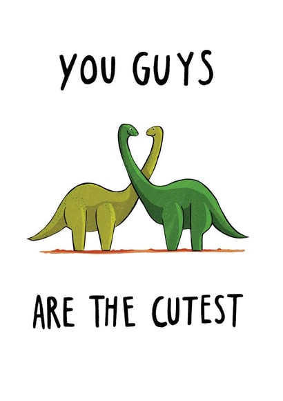 Cute Dinosaurs in Love - Wedding and Engagement card created by Big Pencil Prints