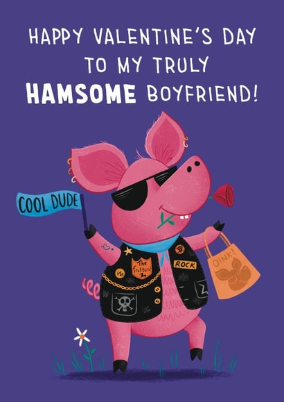 Happy Valentine's day to my hamsome boyfriend! Pig valentine's day card. created by Hannah Jayne Lewin