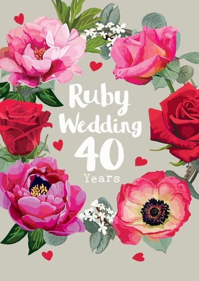Pretty Floral Ruby Anniversary Card - 40 Years - Ruby Wedding 40 Years created by Sarah Kelleher