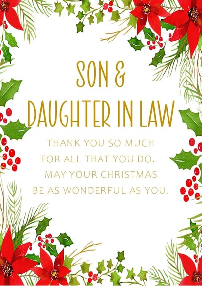 Christmas Card for Son & Daughter in Law with Traditional Poinsettia design created by PMPrinted