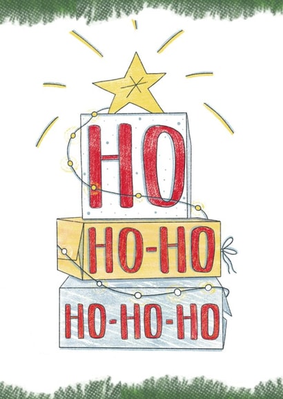 Ho ho ho! Christmas tree, gifts and garland with light bulbs. created by Olga Kru