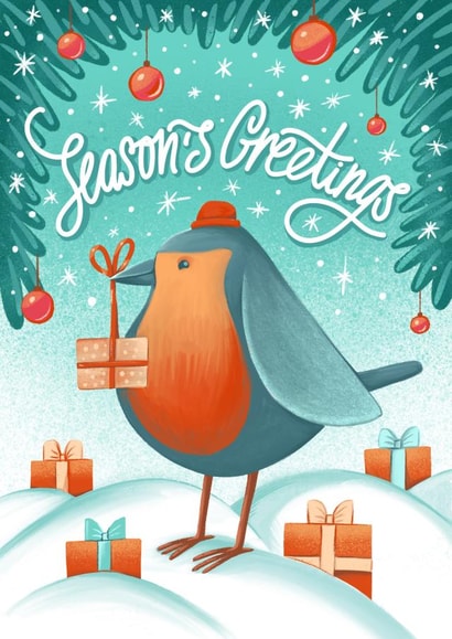 Season's greetings card with bird created by Katya Usova