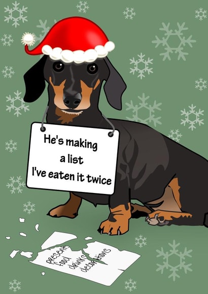 He's making a list I've eaten it twice dog shaming Christmas card created by Doodle Dot Design Co