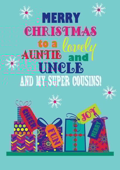 auntie and uncle christmas card created by Melmade Stationery