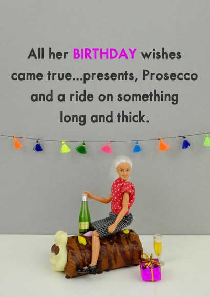 Cheeky, Naughty Birthday Card - Presents, Prosecco And A Ride On Something Long And Thick - Colin Caterpillar Cake - Jeffrey & Janice created by Bold & Bright Cards
