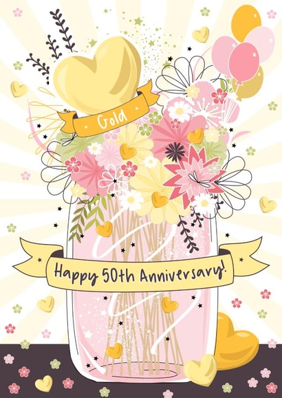Pretty Gold Flowers Anniversary Card - 50 Years - Happy 50th Anniversary created by Little Silverleaf