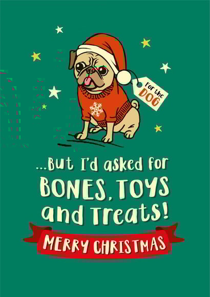 Cute Pug Christmas card for the dog lover created by The Typecast Gallery