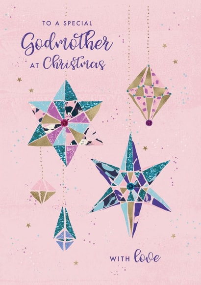 Godmother contemporary bauble Christmas card created by Rebecca Prinn