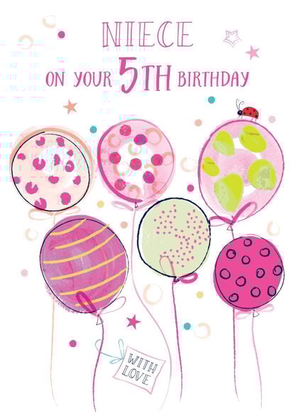 Classic 5th Birthday Card - For Niece - Balloons created by Katie Phythian Design