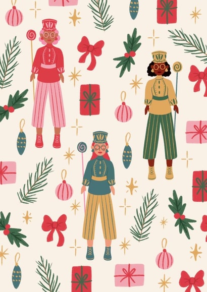 Female Nutcracker Cute Festive Pattern Christmas Card created by Flourish Paperworks