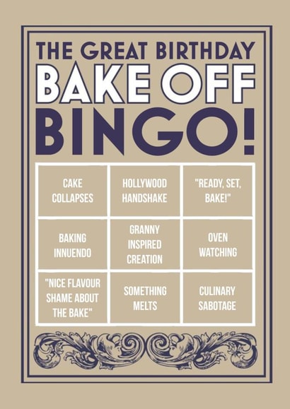 The Great British Bake Off Birthday Bingo Card created by Pottsy Prints