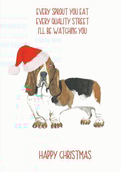 Bassett hound Christmas card created by Sarah Maddox