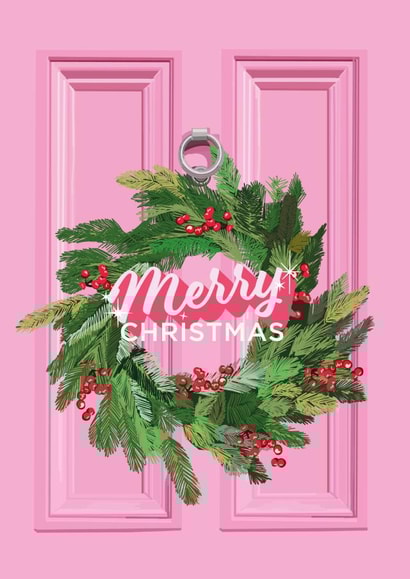 Merry Christmas Pink Door Wreath created by Zoë Bonham