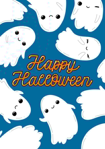 Happy halloween cute ghost greeting card created by Lena Lapina