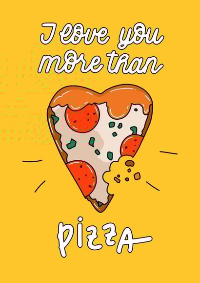 Cute yellow pizza greeting card for any occasion created by Lena Lapina