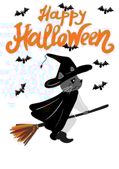 Halloween card with cat. created by DigitalartAM