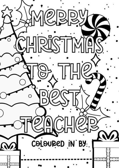 Merry Christmas teacher colouring in card created by The Girl Next Draw Cards