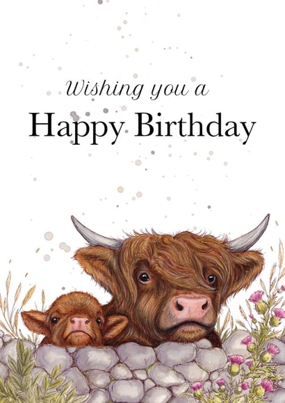 Happy Birthday highland cow & calf created by Silvia Whiteley Art