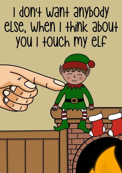When I think about you I touch my elf, Christmas card created by Wooden It Be Precious