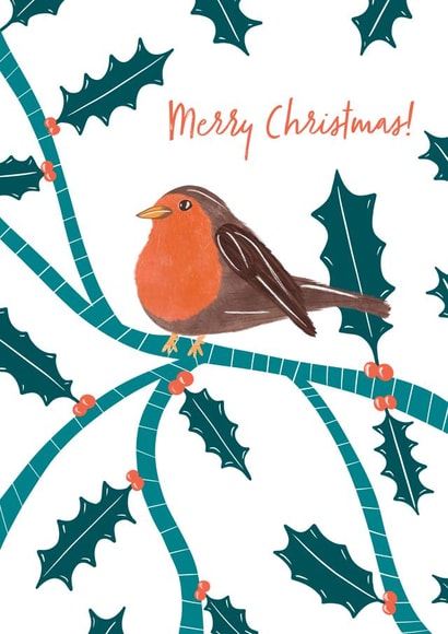 Robin Holly Bush Christmas Card created by Inky Acorn Designs