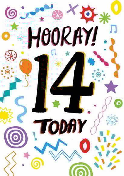 Hooray! 14 today, 14th birthday design created by Pencilface