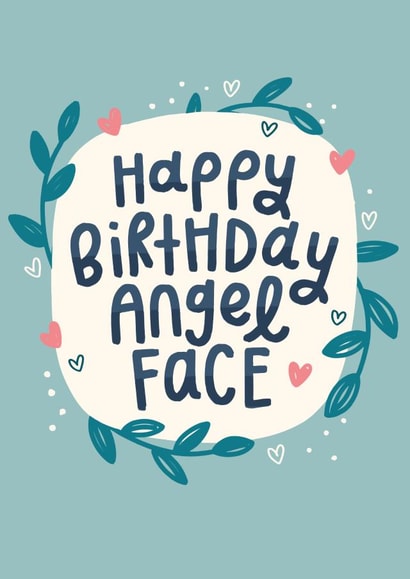 hapy birthday angel face - card  created by katie illustrated