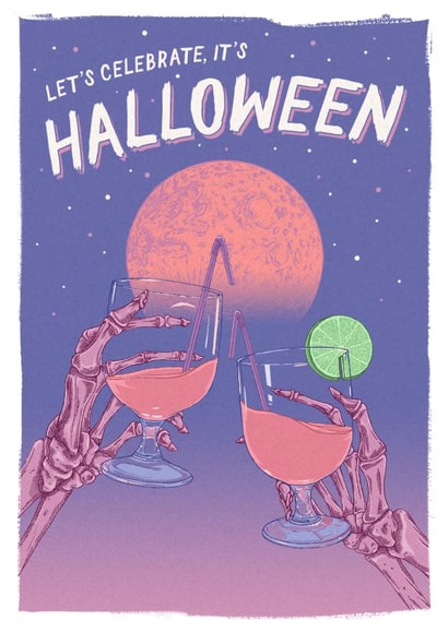 Skeleton & Cocktail Cheers Halloween Card created by Quiet Forest Illustration