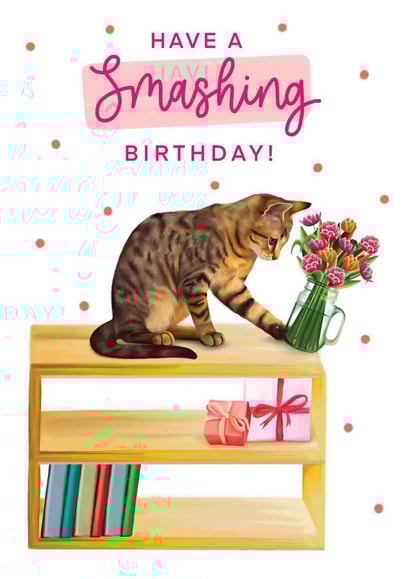 Have a Smashing Birthday! Funny Tabby Cat Card created by Hot Dog greetings