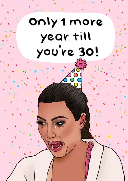 Kim K crying meme birthday card created by Swish & Scribble