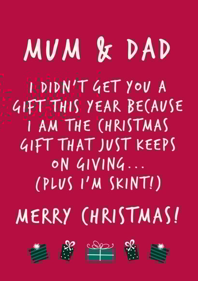 Cheeky Christmas card for Mum and Dad created by Fifi Designs