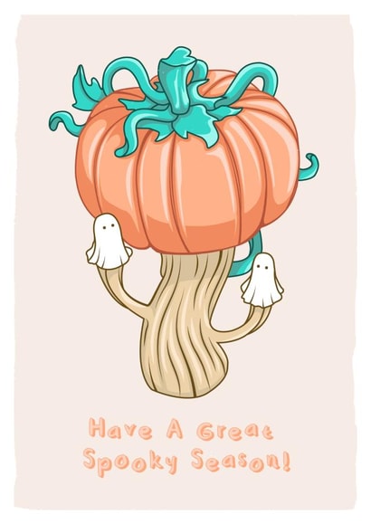 Spooky pumpkin mushroom ghost card created by Quiet Forest Illustration