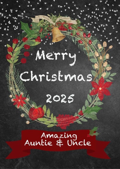 Merry Christmas Amazing Auntie and Uncle festive wreath 2025 card created by Kerrylovescards