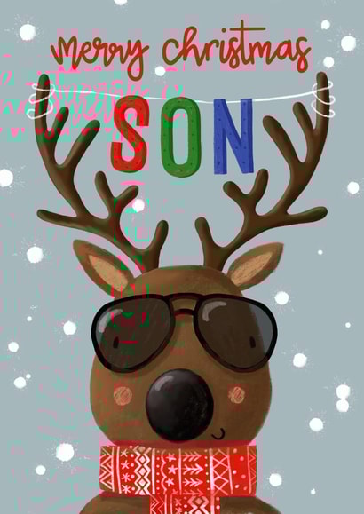 Merry Christmas Son - Son - Reindeer - Cool - Shades - Cool Kid - Child - Merry Christmas Card created by Nicola Watson