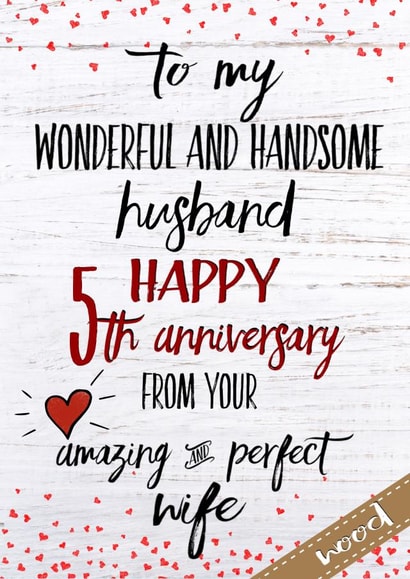 Husband Happy 5th Anniversary (wood) created by Kerrylovescards