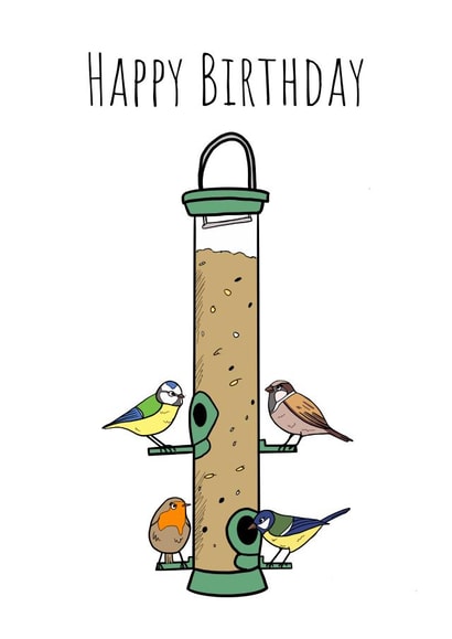 Birds on Bird Feeder Birthday Card created by Send Salutations