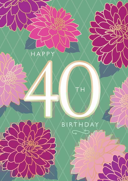 Classic 40th Birthday Card - Flowers - For Her. created by NEEDL designs