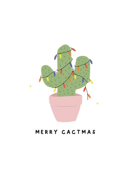 Cactus covered in Christmas lights created by Giggl Greetings 