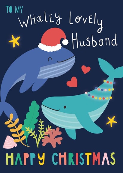 Happy Christmas Husband, cute whale Christmas Card created by Fox and Bird Studio