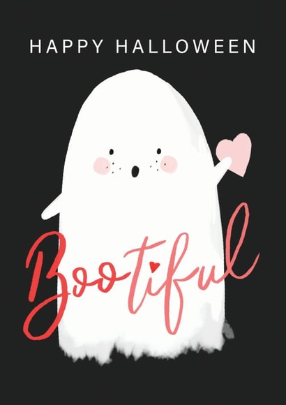 Cute Happy Halloween BOO - tiful ghost holding a heart card created by Making Meadows Ltd