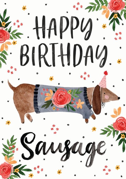 Floral Happy Birthday sausage dog card created by Making Meadows Ltd